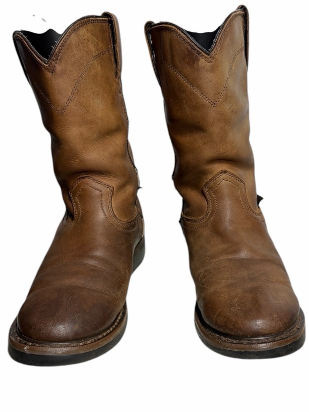 Justin Boots Men’s Brown Leather Pull-On Western Work Boots - Size 8D
